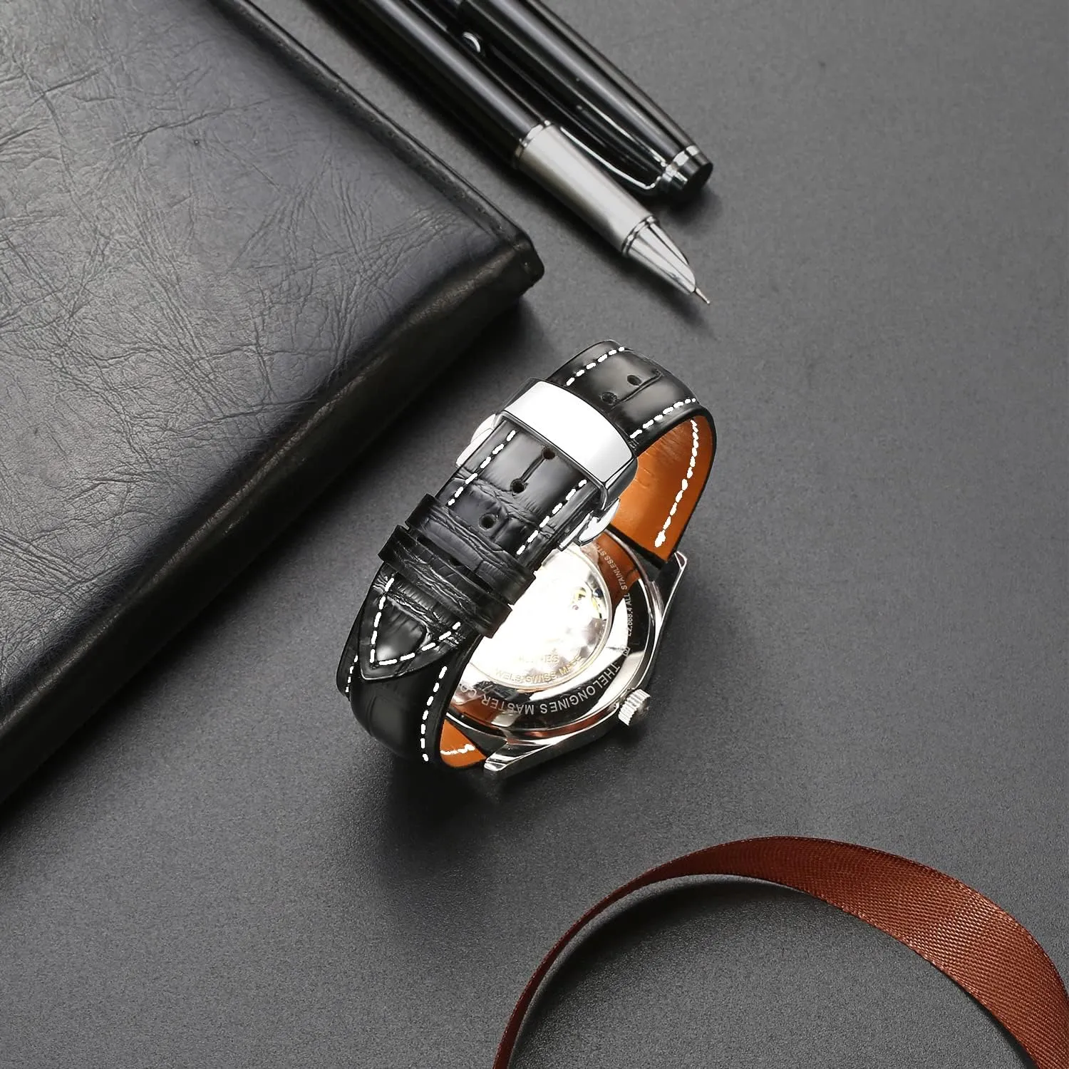 Leather Watch Bands Deployment Butterfly Buckle 18mm 20mm 22mm 24mm Blue Black Brown Calfskin Replacement Watch Strap for Men & Women heritage Moran Quick Release 