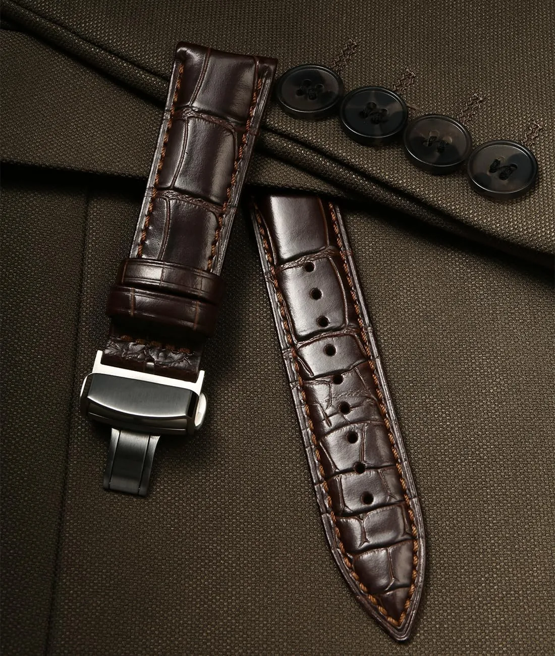 Leather Watch Bands for Men, Quick Release adequate Watch Straps, Luxury Italian Alligator Grain Embossed Band Replacements 19mm 20mm 21mm 22mm REZERO 