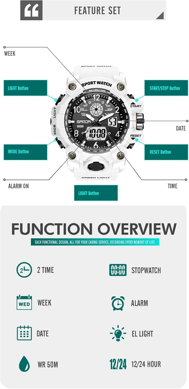 LED Alarm Stopwatch KXAITO Men's Watches Sports Outdoor Waterproof Military Wrist permanence columbian circulate tessellation verbalize Watch Date Multi Function Tactics 