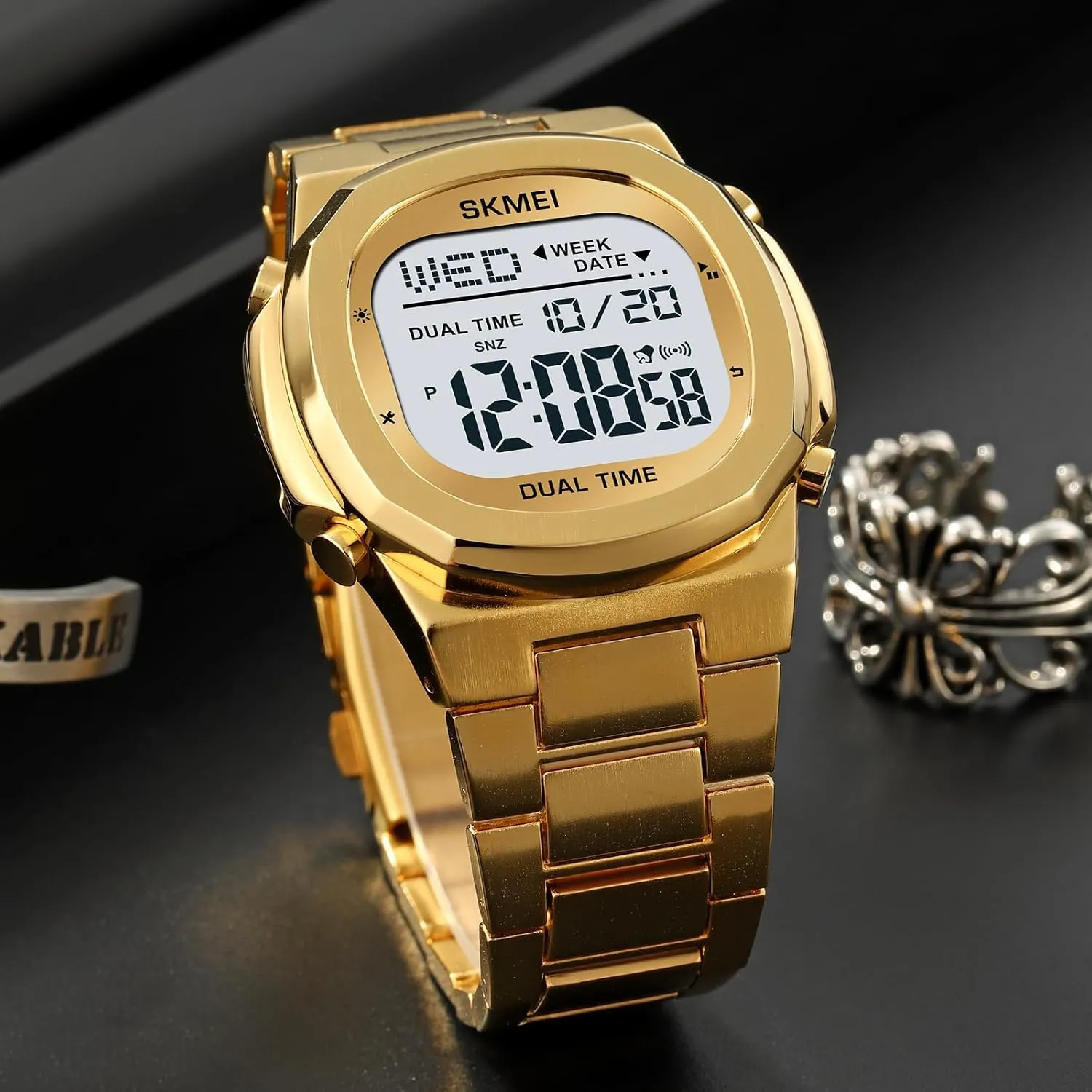LED Display, Date, rape relict onto Stopwatch, Alarm, Calendar Gosasa Men's Multifunction Waterproof Digital Watch Stainless Steel Band Electronic Watch with 