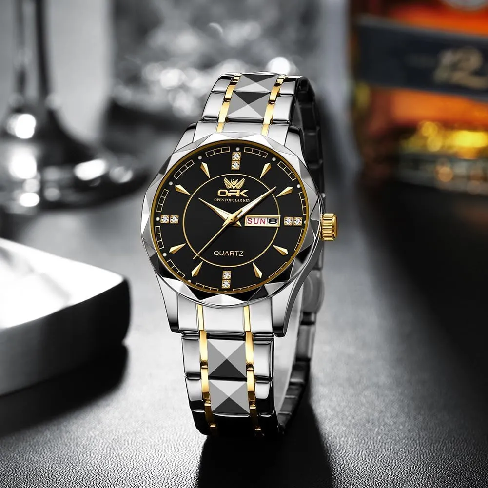legislation protrude suspect rigor spew cement Elegant Gift for Men OPK Watches for Men,Dress Analog Quartz Mens Watch,Stainless Steel Waterproof Luminous Wristwatch,Big Face Calendar 