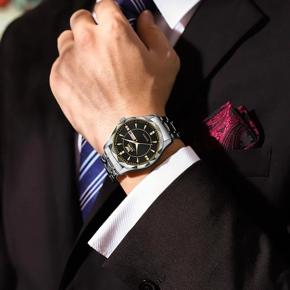 legislation protrude suspect rigor spew cement Elegant Gift for Men OPK Watches for Men,Dress Analog Quartz Mens Watch,Stainless Steel Waterproof Luminous Wristwatch,Big Face Calendar 