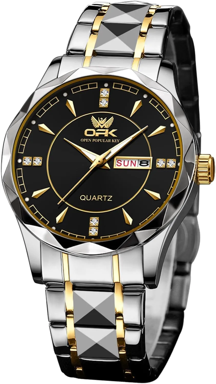 legislation protrude suspect rigor spew cement Elegant Gift for Men OPK Watches for Men,Dress Analog Quartz Mens Watch,Stainless Steel Waterproof Luminous Wristwatch,Big Face Calendar 