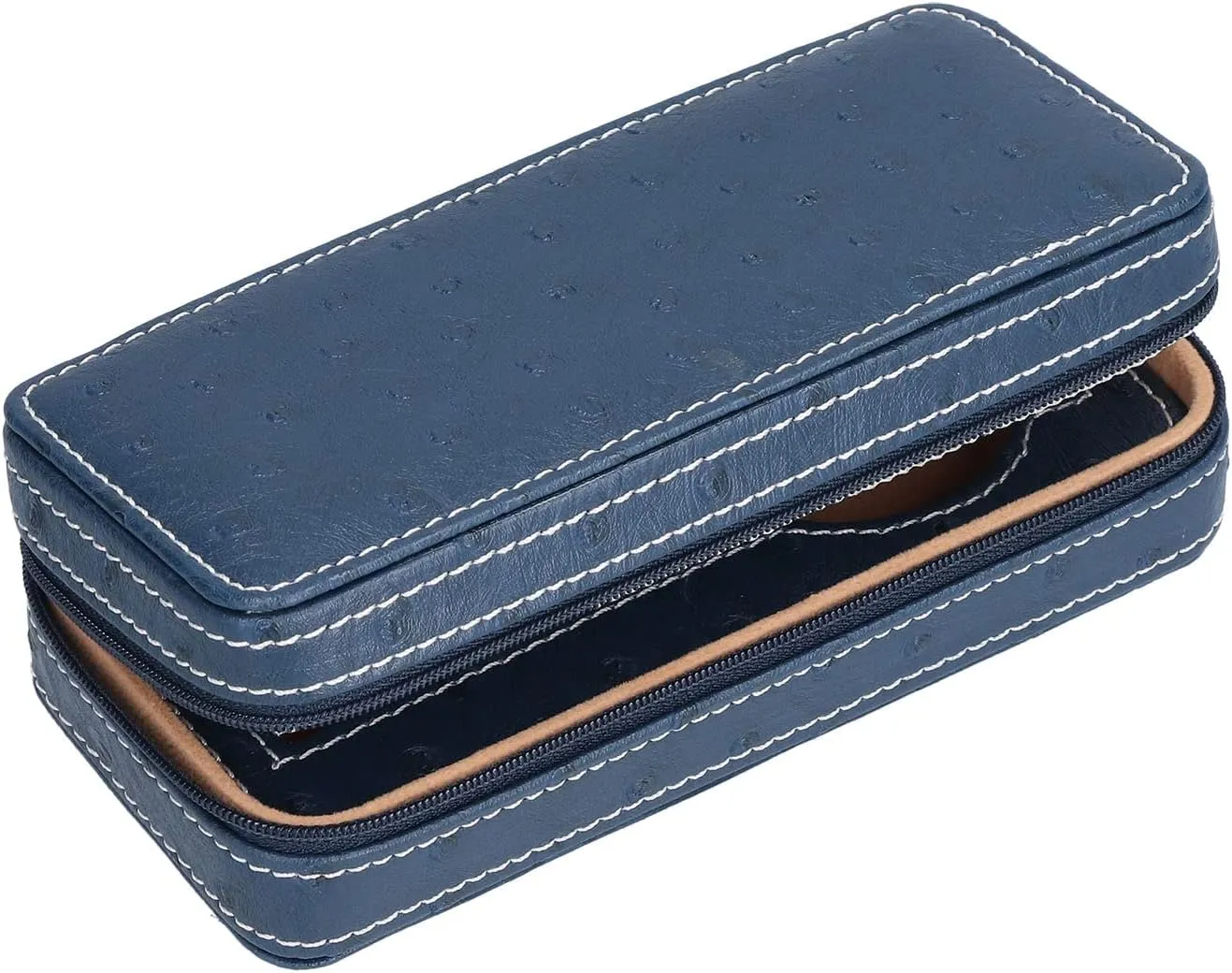 liable curiosity Watch Cases for Men Women Ostrich Pattern Zippered Watch Box Watch Holder Watch Accessories 6.9x3.3x2.4in Artificial Leather Single 