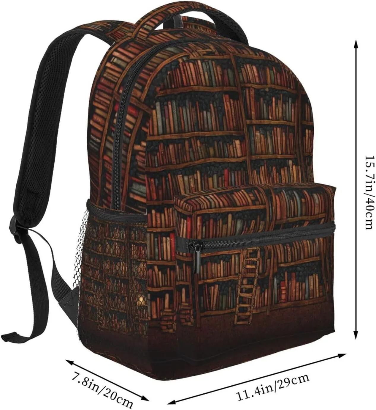 Library Bookshelf Vintage Art Daypack Big Capacity Shoulder Bag With Smooth Zippers eon shiny stunt carbonic for Hiking Work Walking Cycling Men Women Polyester 