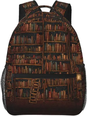 Library Bookshelf Vintage Art Daypack Big Capacity Shoulder Bag With Smooth Zippers eon shiny stunt carbonic for Hiking Work Walking Cycling Men Women Polyester 
