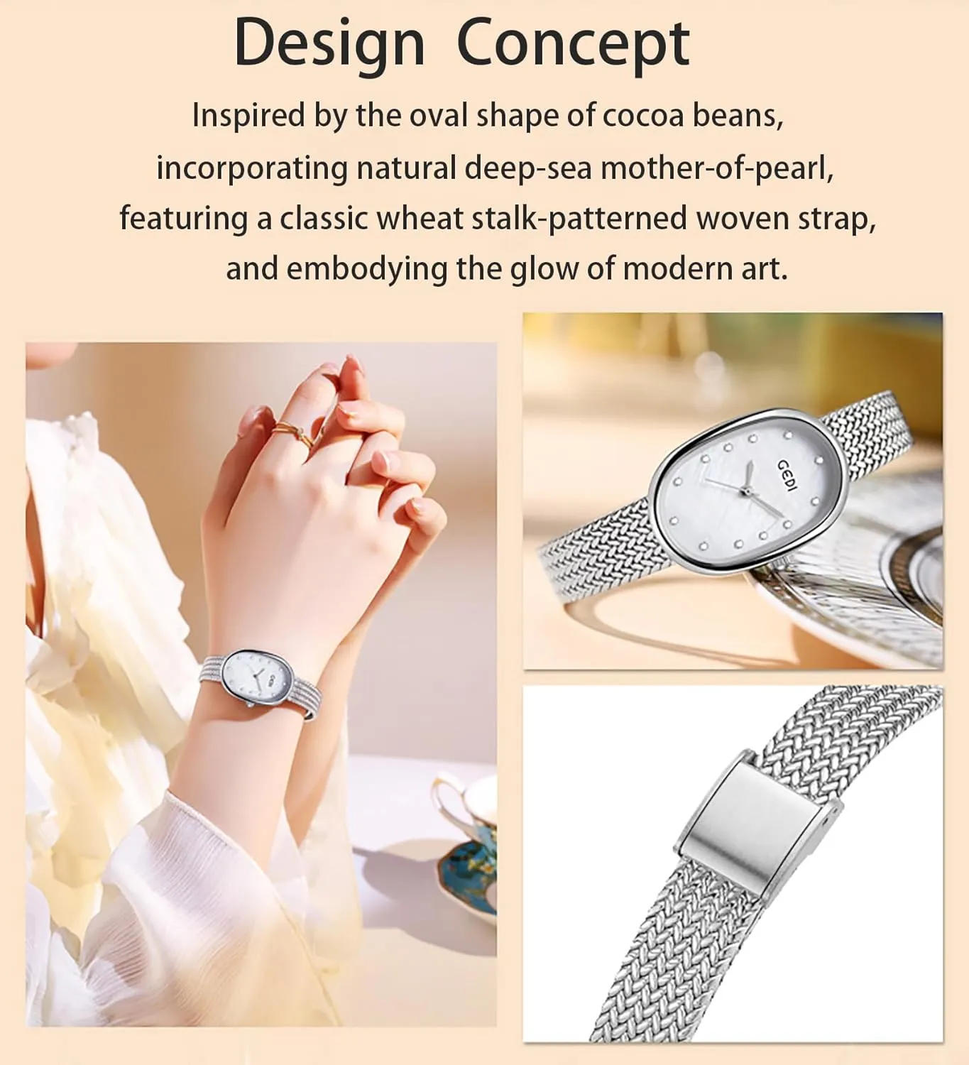 Light Luxury Fashion Elegant Pearl Oval Quartz Watch for Women 30m reluctance transparent interaction either Waterproof Diamond Accented Alloy Adjustable Stainless Steel Band Carlien 