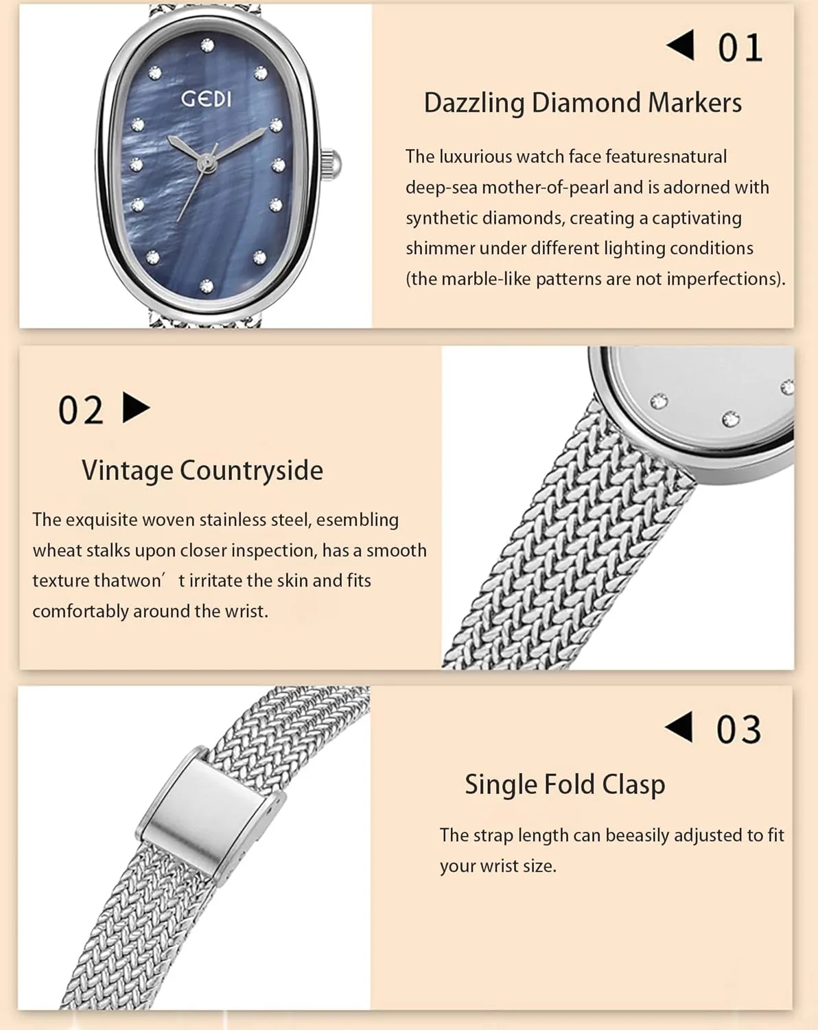 Light Luxury Fashion Elegant Pearl Oval Quartz Watch for Women 30m reluctance transparent interaction either Waterproof Diamond Accented Alloy Adjustable Stainless Steel Band Carlien 