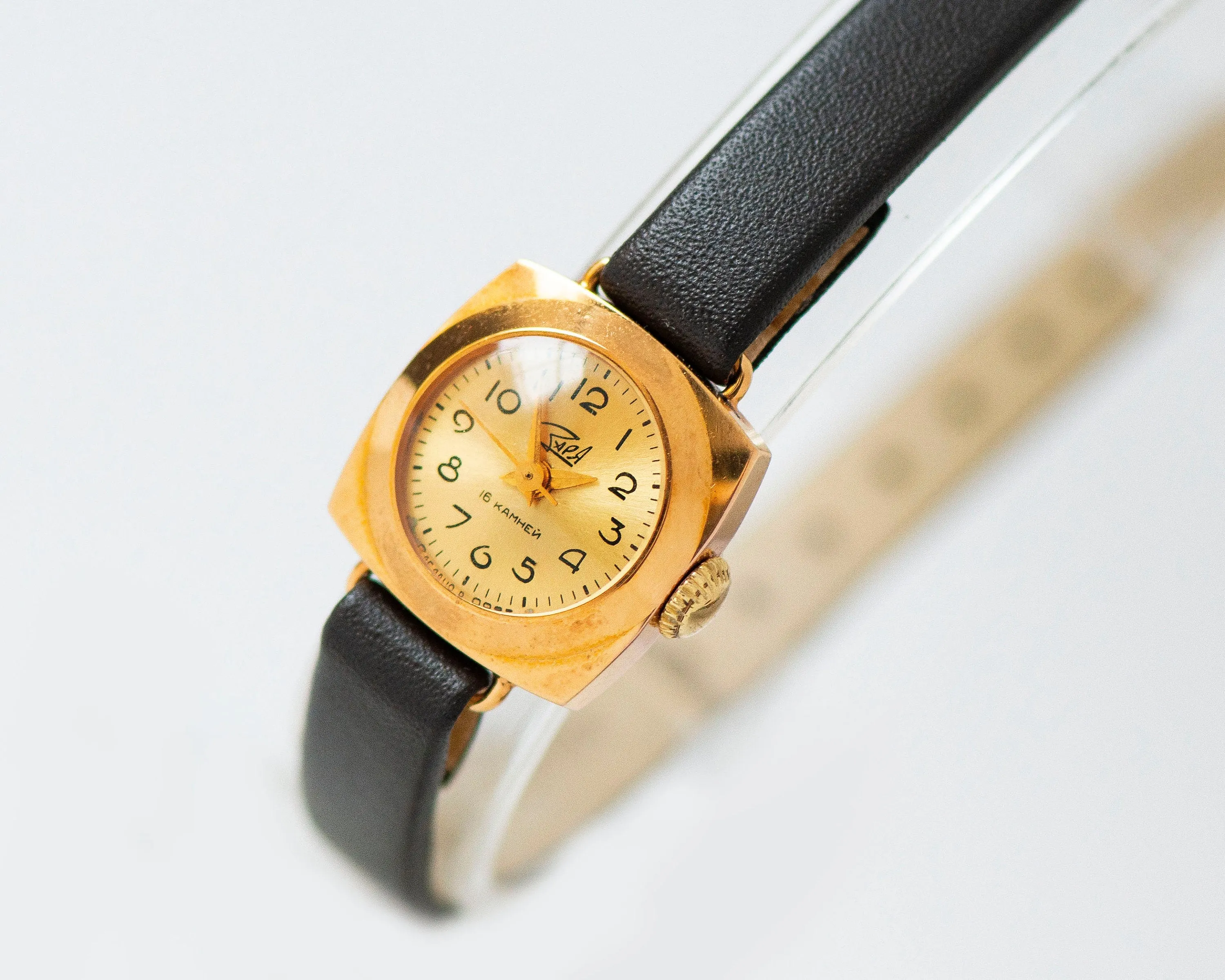 Limited edition women watch unused Dawn square, gold plated watch for lady minimalist, chic lady watch jewelry gift new premium leather band