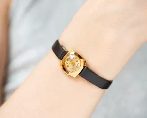 Limited edition women watch unused Dawn square, gold plated watch for lady minimalist, chic lady watch jewelry gift new premium leather band