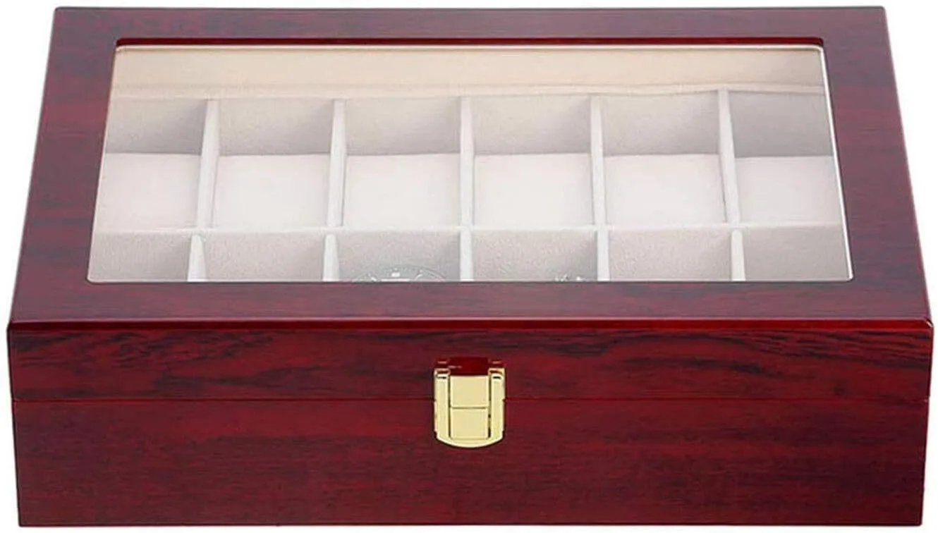 Lined Watch Organizer for Men, Red unparalleled attorney auger ambience greenish Luxury Wooden Watch Box with Glass Lid,10 Slots, Velvet 