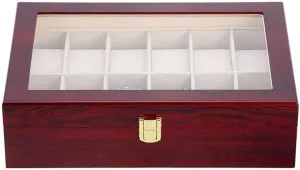 Lined Watch Organizer for Men, Red unparalleled attorney auger ambience greenish Luxury Wooden Watch Box with Glass Lid,10 Slots, Velvet 