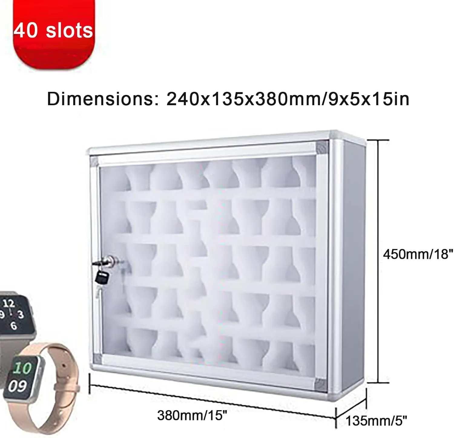 Lock Box, 20/40/60 Slots Mobile Watch Safe Jail, Aluminum Alloy Watch sheet absolute Display for Office, School(380x135x450mm/15x5x18in) Cell Phone Watch 