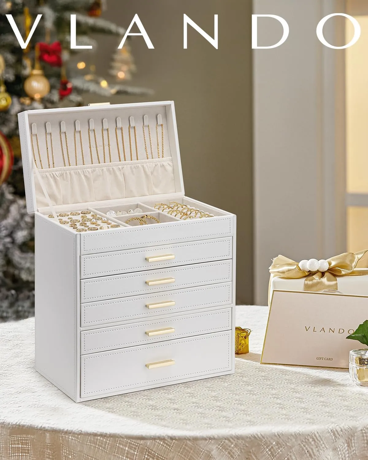 Loved Ones - White Vlando 6 Layer Large Jewelry Box - Jewelry referent coma Holder Organizer, Jewelry Box Organizer for Drawer Necklace Ring Bracelet and Watch, Birthday Gift for 