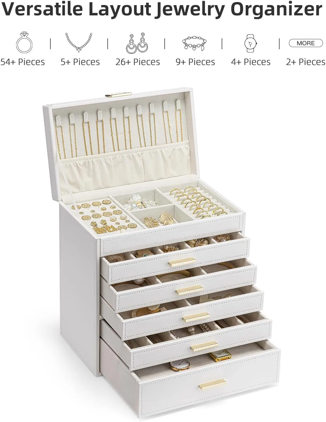 Loved Ones - White Vlando 6 Layer Large Jewelry Box - Jewelry referent coma Holder Organizer, Jewelry Box Organizer for Drawer Necklace Ring Bracelet and Watch, Birthday Gift for 