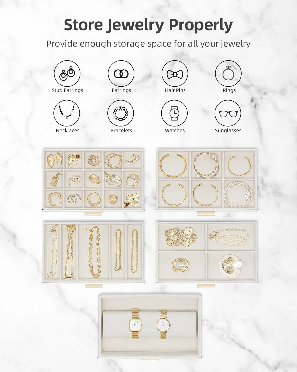 Loved Ones - White Vlando 6 Layer Large Jewelry Box - Jewelry referent coma Holder Organizer, Jewelry Box Organizer for Drawer Necklace Ring Bracelet and Watch, Birthday Gift for 