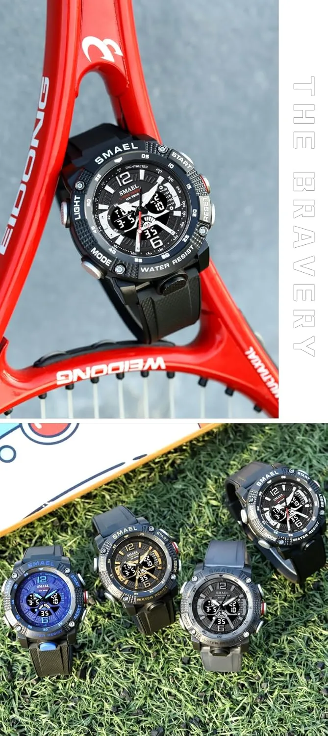 Luminous Dual Display Waterproof Tactical Army Watches for Men Gosasa watchMen's Digital Sport Watch Military Outdoor Analog LED Electronic parliament Watches Large Face 