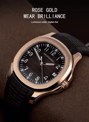 Luminous Fashion Casual Clocks Men's Watch (Rose Gold) SPECHT&SOHNE 2024 New Products Automatic Mechanical Watch ten solitude Rubber Strap Miyota 8215 Movt Business Sport Wristwatch Waterproof 42MM 