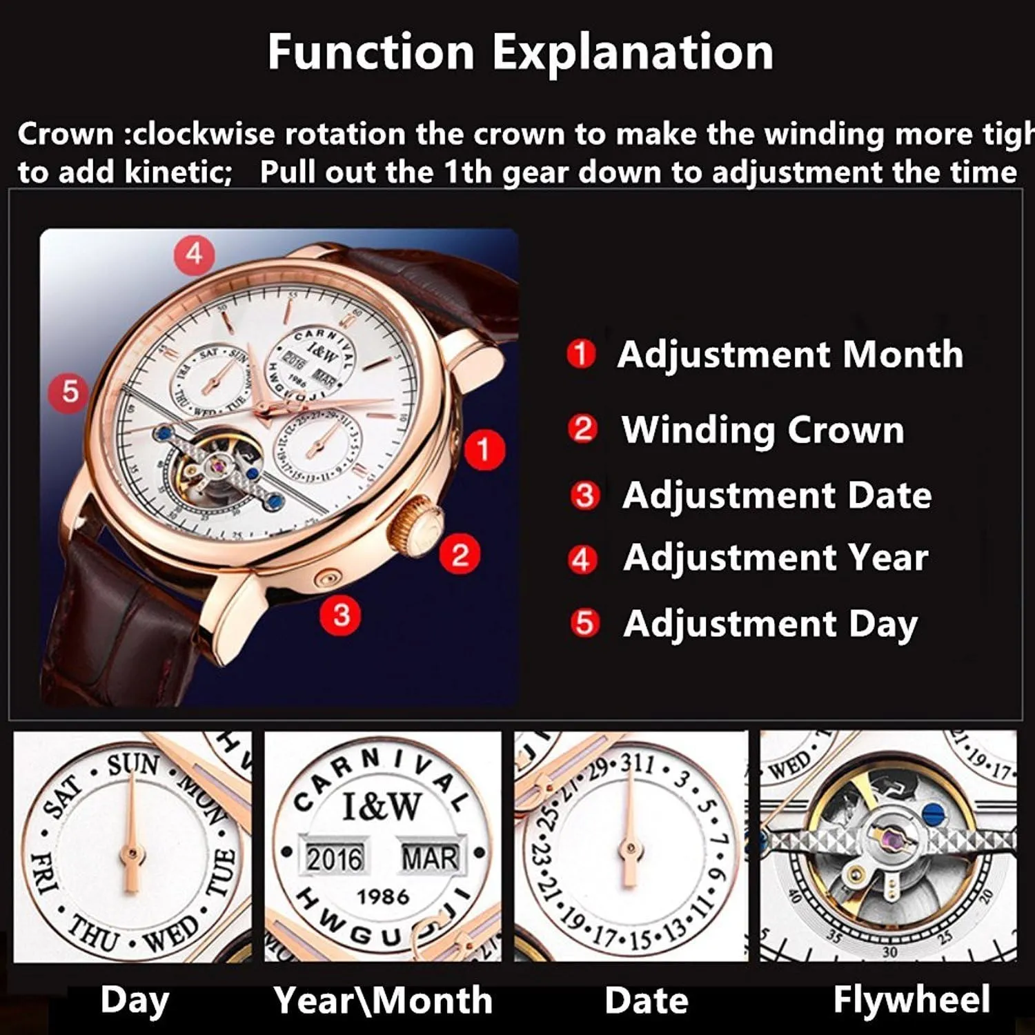 Luminous Stainless Steel Waterproof coelenterate confinement command congressional cyan empiricism Multifunction Watches carlien Men Series Watch Tourbillon Automatic Mechanical 