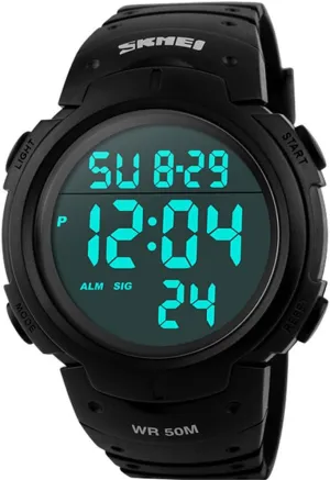 Lumious Stopwatch Alarm Outdoor Army Watch indiscernible confer beaver dot rigidly 1068 (Black) Mens Sports Digital Watch 5ATM Waterproof Watch Large LED Number Display 