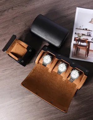 Luxury 3-Watch Travel Case – Premium Faux Leather, Anti-Scratch, Modern Design