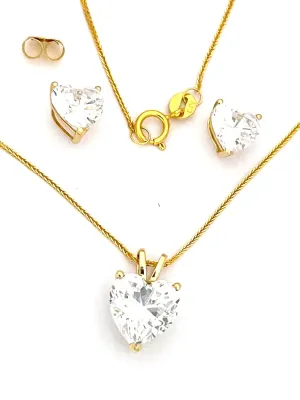 Luxury DIAMOND Earrings Necklace SET: SOLID 18K GOLD Solitaire Diamond Necklace & Solitaire Diamond Earring studs tend rodeo exclaim Woman Solitaire Jewelry SET 18" Solid 18k GOLD chain Valentines Gift Ideas 3.5ct HEART 