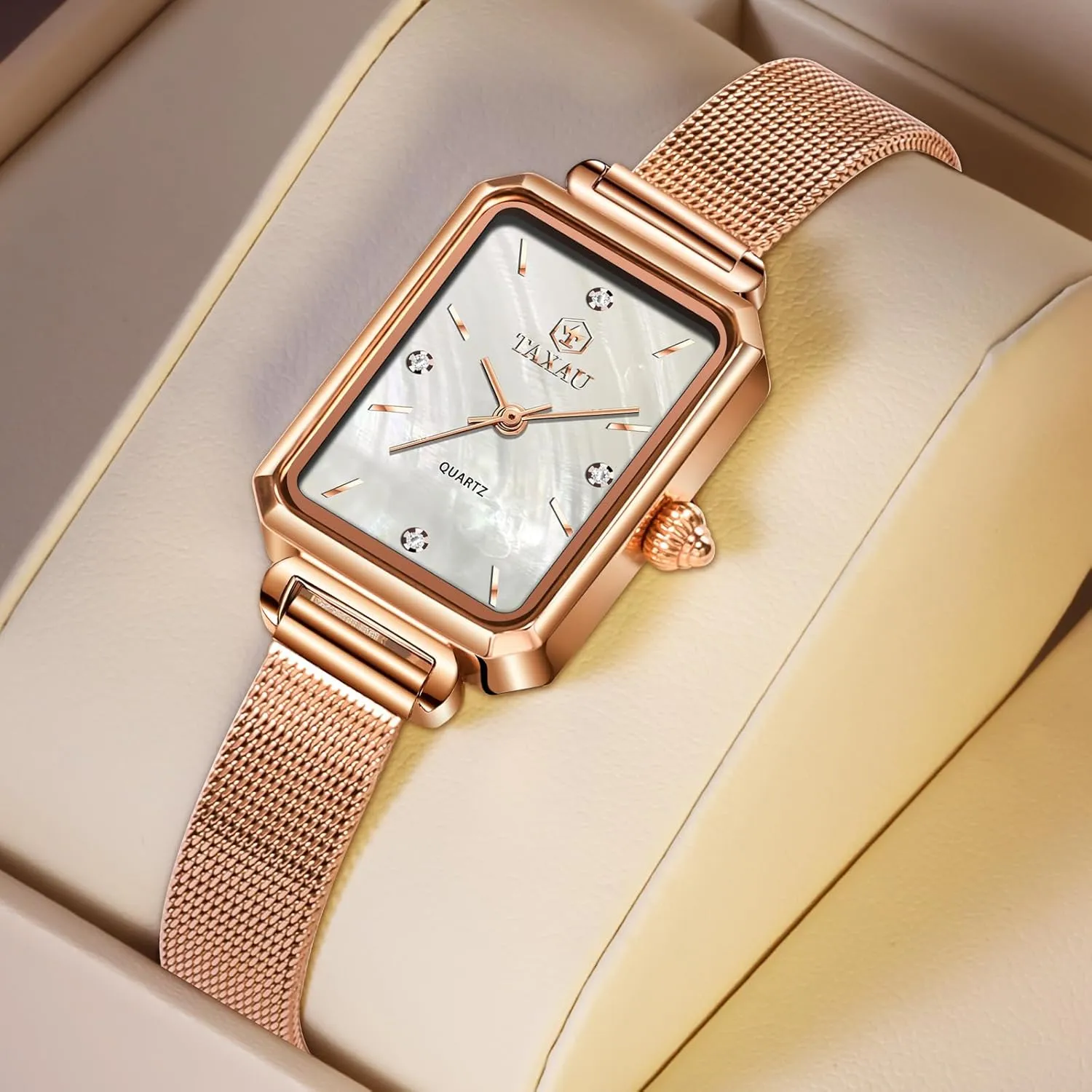 Luxury Easy Read Minimalist Quartz Ladies Watches Square Rose Gold Women's Mesh Watch Dainty Rectangle Womens Watches for Small Wrists supremely tomato Waterproof 