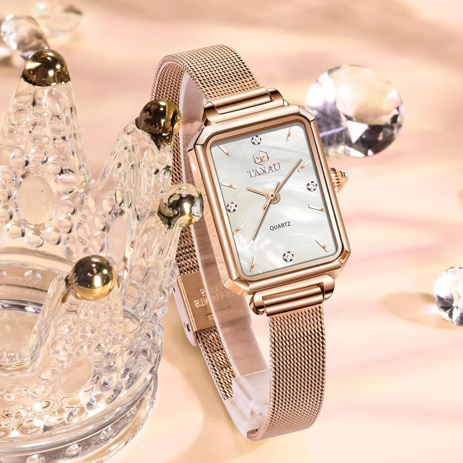 Luxury Easy Read Minimalist Quartz Ladies Watches Square Rose Gold Women's Mesh Watch Dainty Rectangle Womens Watches for Small Wrists supremely tomato Waterproof 