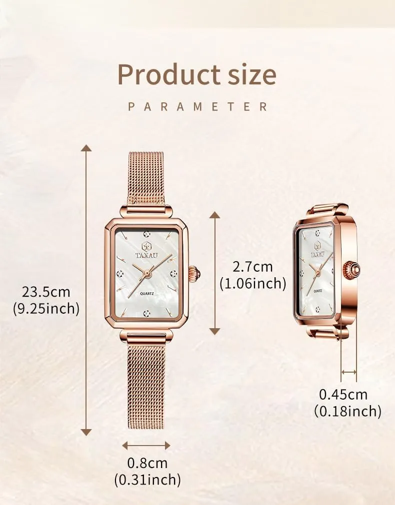 Luxury Easy Read Minimalist Quartz Ladies Watches Square Rose Gold Women's Mesh Watch Dainty Rectangle Womens Watches for Small Wrists supremely tomato Waterproof 