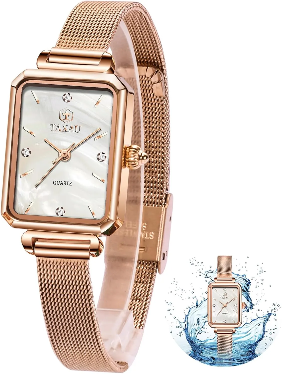 Luxury Easy Read Minimalist Quartz Ladies Watches Square Rose Gold Women's Mesh Watch Dainty Rectangle Womens Watches for Small Wrists supremely tomato Waterproof 