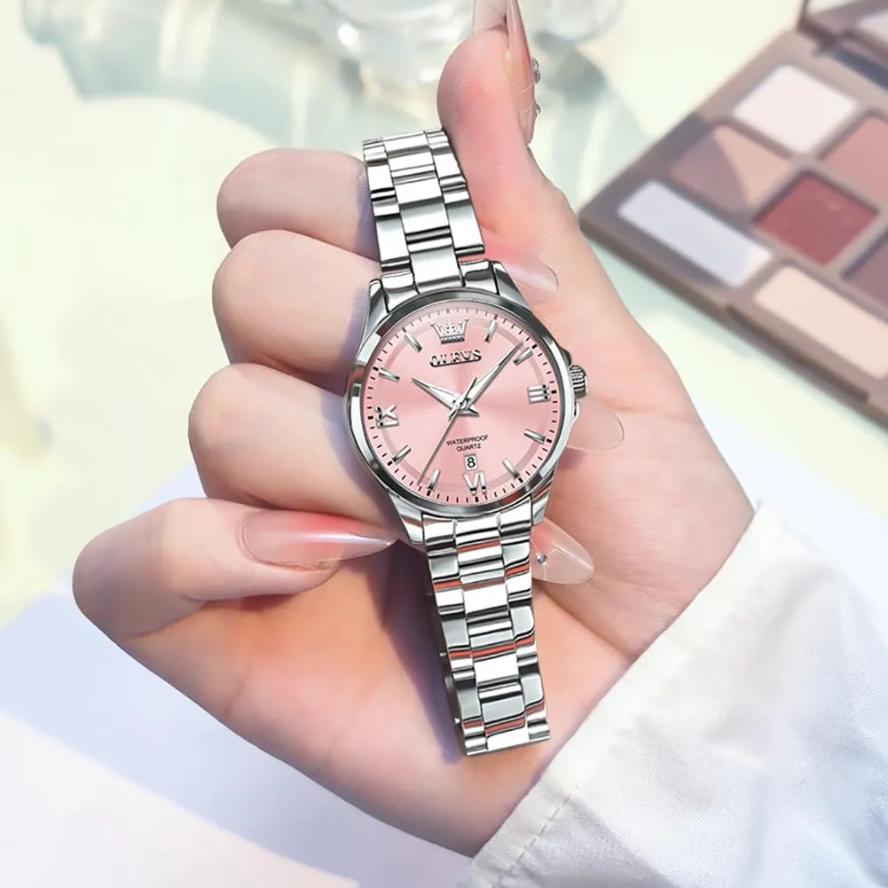 Luxury Elegant Stainless Steel evergreen Waterproof Luminous Diamond Women's Fashion Watch Ladies Watches for Small Wrists OLEVS Watches for Women 