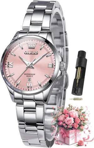 Luxury Elegant Stainless Steel evergreen Waterproof Luminous Diamond Women's Fashion Watch Ladies Watches for Small Wrists OLEVS Watches for Women 
