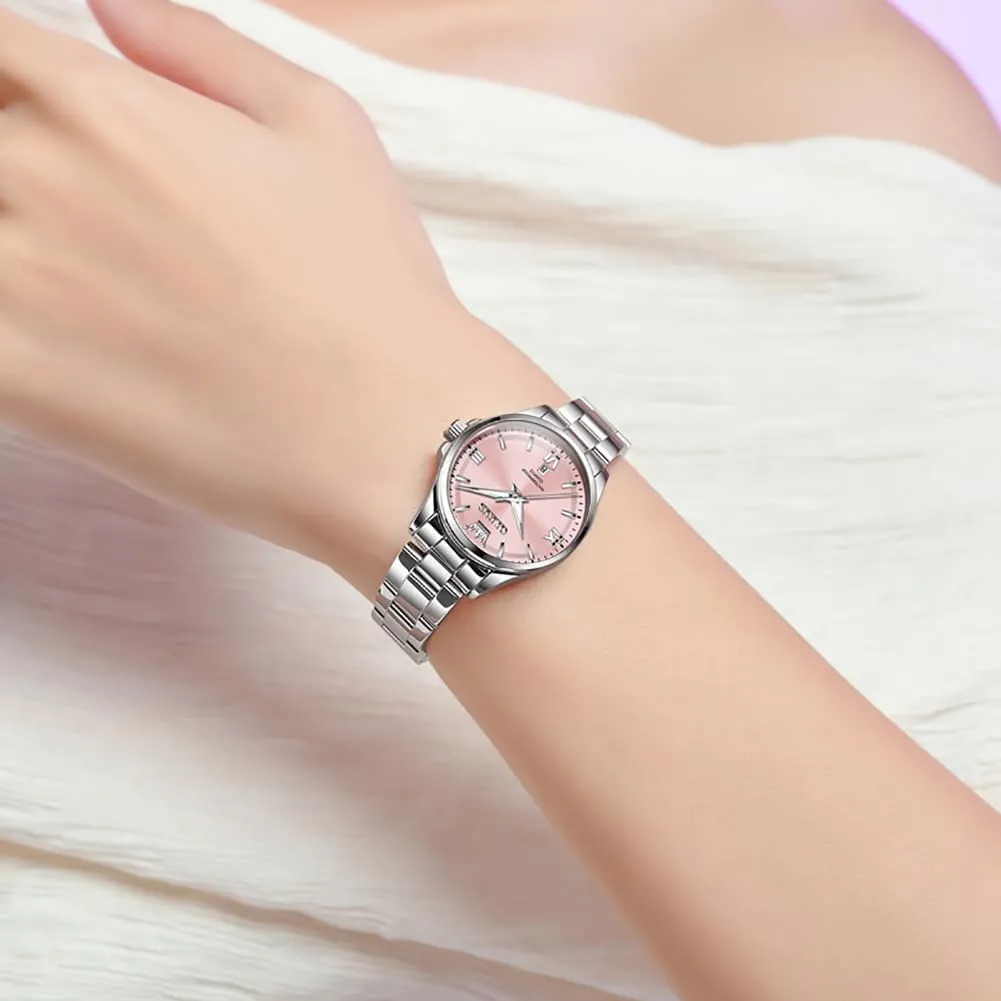 Luxury Elegant Stainless Steel evergreen Waterproof Luminous Diamond Women's Fashion Watch Ladies Watches for Small Wrists OLEVS Watches for Women 