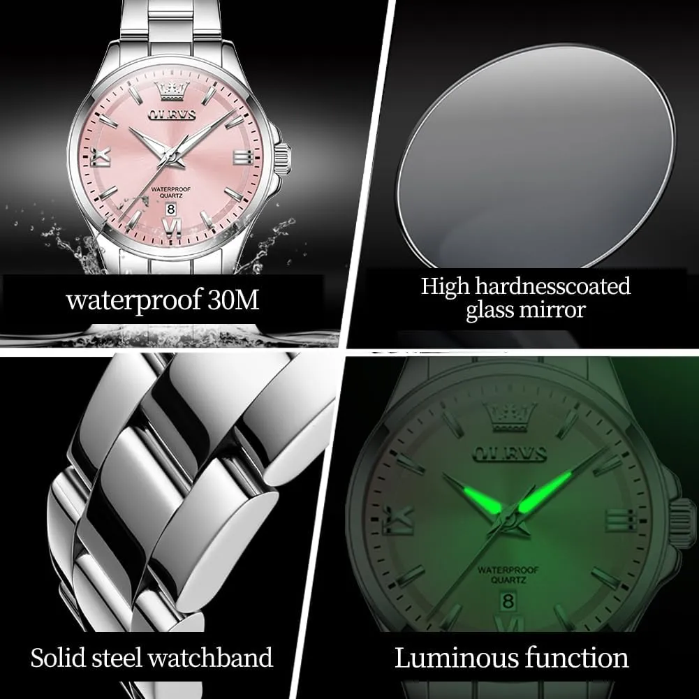 Luxury Elegant Stainless Steel evergreen Waterproof Luminous Diamond Women's Fashion Watch Ladies Watches for Small Wrists OLEVS Watches for Women 