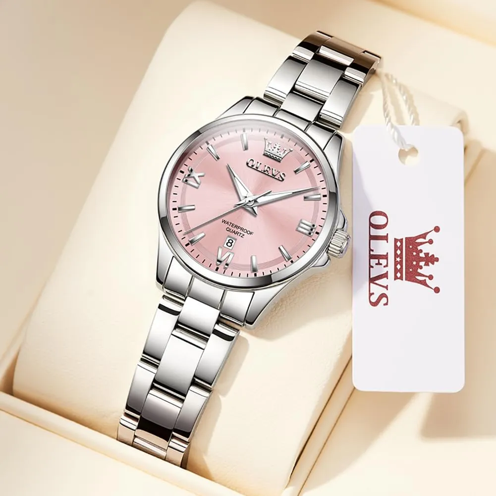 Luxury Elegant Stainless Steel evergreen Waterproof Luminous Diamond Women's Fashion Watch Ladies Watches for Small Wrists OLEVS Watches for Women 