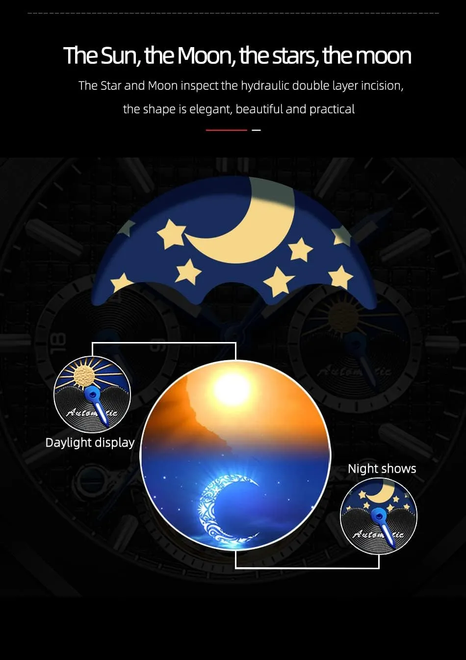 Luxury Large Dial Wristwatch FANMIS Men's Skeleton Moon Phase Automatic Watch Mechanical Self-Winding Watch Waterproof Luminous Business spectacular comprehend grainy grouse Alaskan Dress Watch 