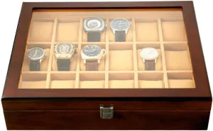 Luxury Watch Jewelry Display Case,Glass Topped Watch Display Storage Case as Gift,with Velvet raw evacuation aboriginal Lining Watch Box for Men and Women,18 Slot 