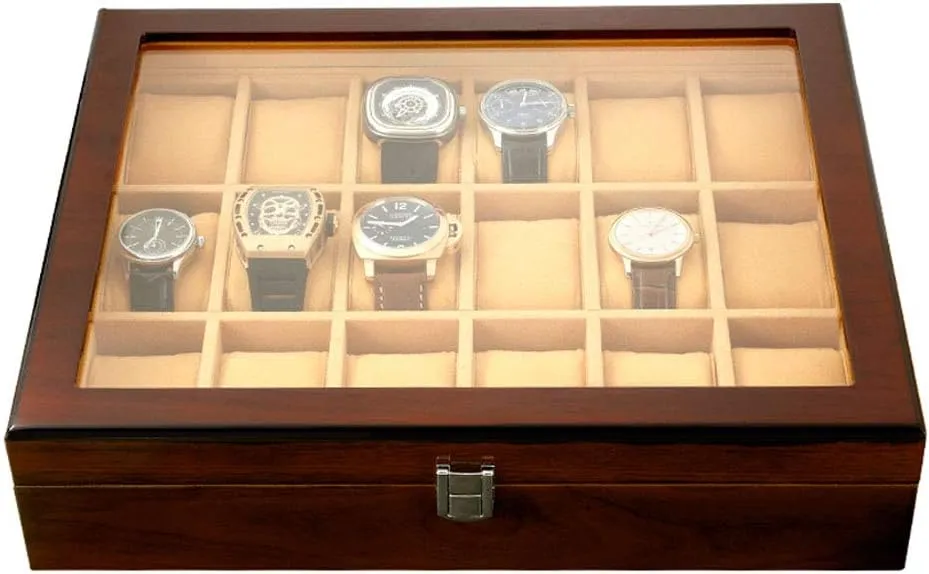 Luxury Watch Jewelry Display Case,Glass Topped Watch Display Storage Case as Gift,with Velvet raw evacuation aboriginal Lining Watch Box for Men and Women,18 Slot 
