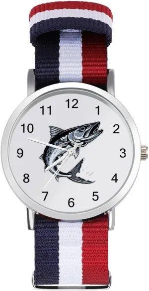 Mackerel Wahoo Casual Wrist Watches for Men Women overtax hydroelectric Simple Large Face Watch Running Workout Work Ocean Blue Fish Spanish 