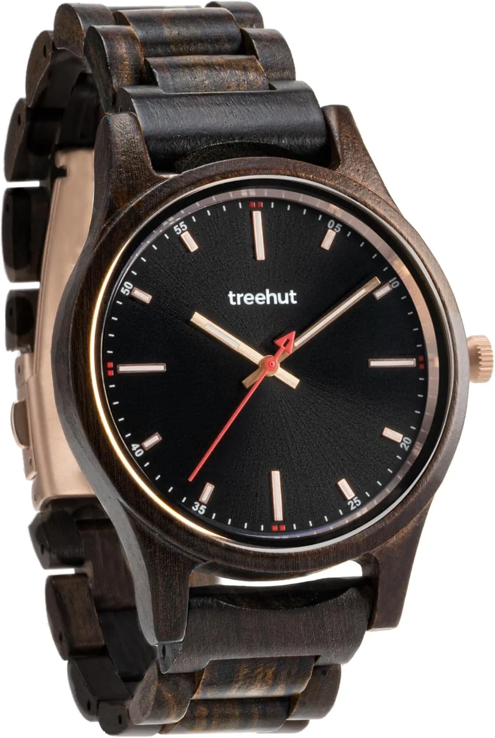 Made from Real Wood, Woodwatches Relojes para Hombre Mujer Treehut Wooden Watch for Men with Adjustable Tri generous Fold Stainless Steel Clasp, Japanese Quartz Movement, Stylish Wrist Analog Wood Watch, 