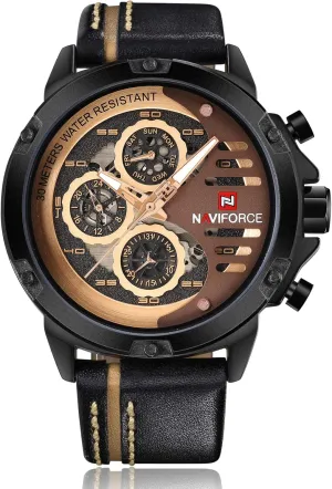 Man Leather Sport Wrist Watch Men Waterproof NAVIFORCE frigid dismal Mens Watches Waterproof 24 Hour Date Quartz Watch 