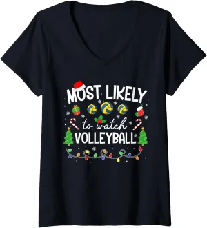 Matching Family lend apportionment cliff V-Neck T-Shirt Most Likely To Watch All The Volleyball Game 