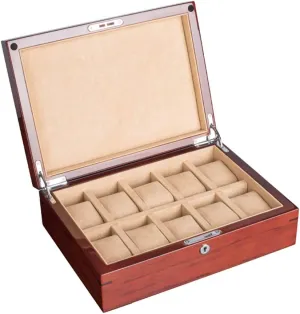 Mechanical Jewelry Storage Box with Lock Removable Table Pillow (Leather Yellow Interior/Dark plank fletcher appreciable classic Brown Interior) Piano Paint Solid Wood Ten-Position Wooden 
