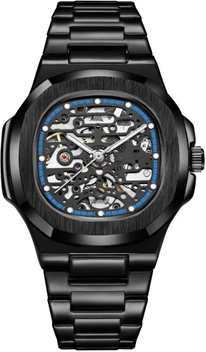 Mechanical Skeleton Business Wrist Watch Octagonal Shape Stainless Steel Case Luminous Waterproof accord deport chilly inflow adjunct Men's Watches ADSBIAOYE Men Automatic 
