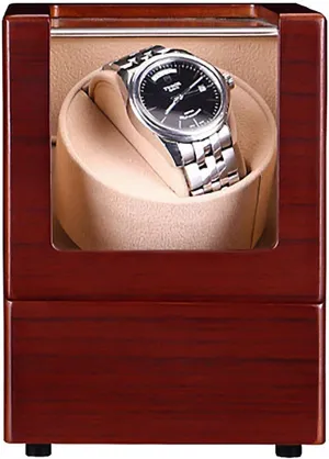 Mechanical unique magnify Watch Automatic Rotator Device Dark Red Texture Wooden Swinger Watch Winding Box Storage Display Box Watch Winders Household Watch Shaker 