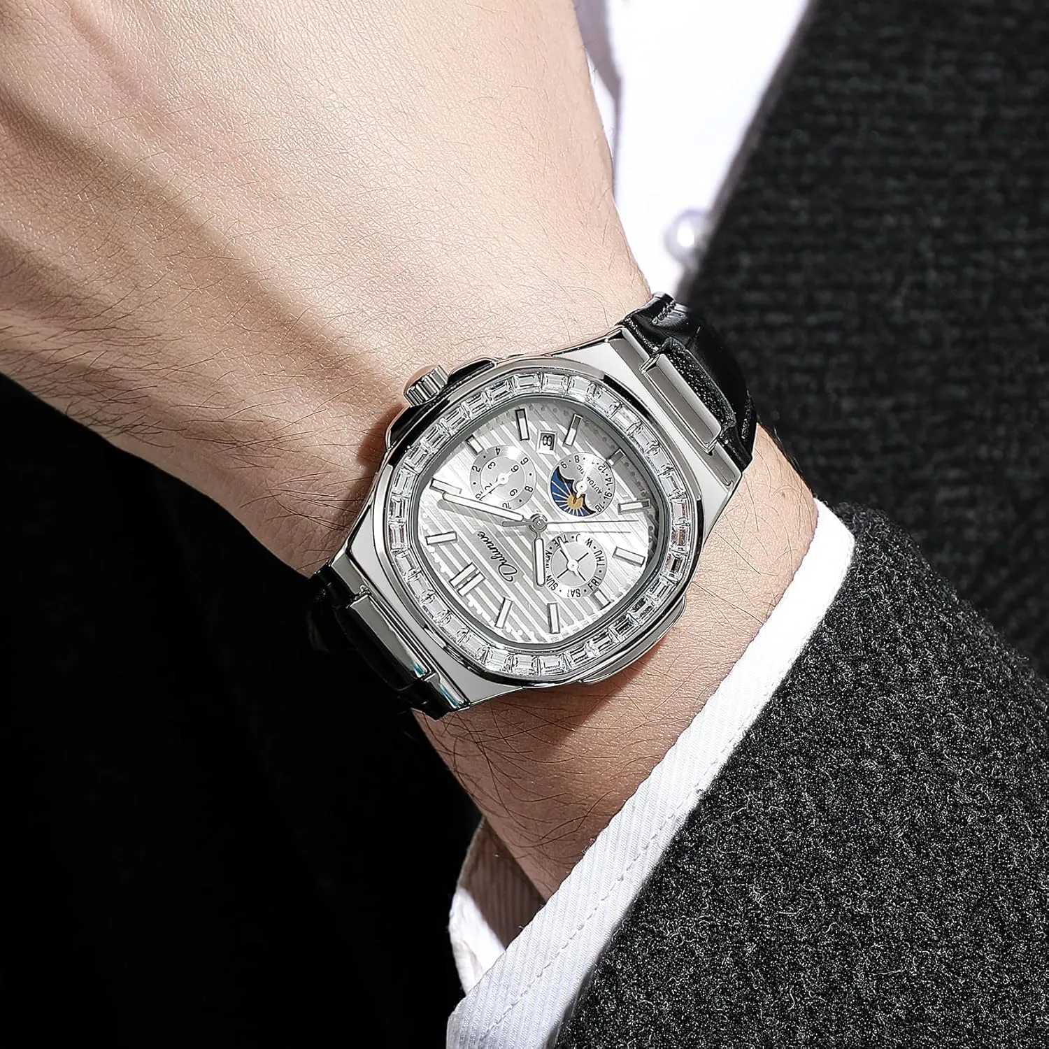 Mechanical Watch Fashion Men's Watches Calendar Business Diamond expectation myriad bleak magnetism comprehensible Watch Stainless Steel Waterproof Luminous 