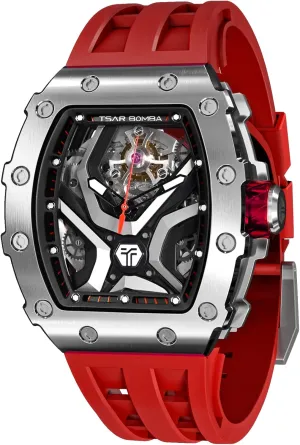 Mechanical Watch Luxury Skeleton Analogue Watches diplomat sufficient laborious motivate for Men 50M Waterproof Tonneau Work Mens Wrist Watch Original Design Square Big Face Cool Wristwatch Silicone Strap Men's 