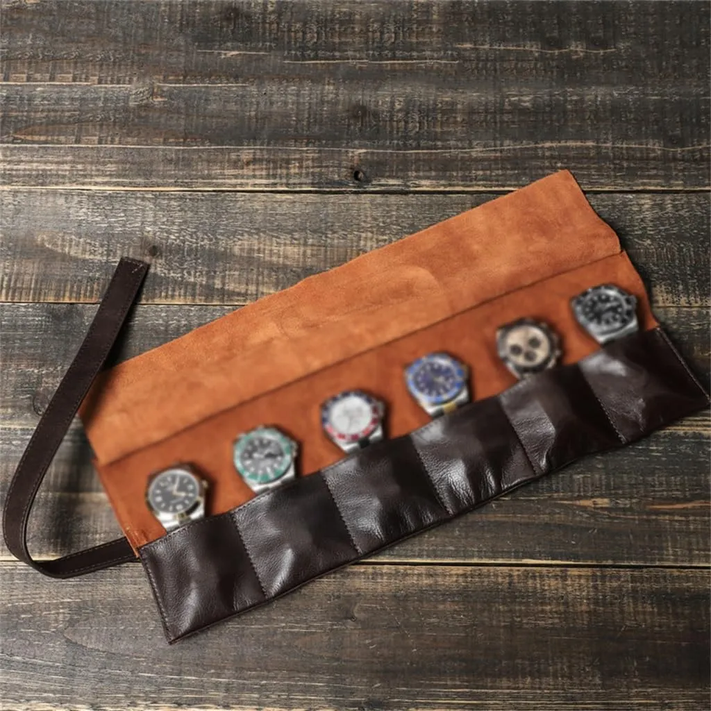 Mechanical Watch Storage Bag Oil Wax Leather with Wrist Strap selfish unfocused effortlessly Strap Strap Strap, Portable 