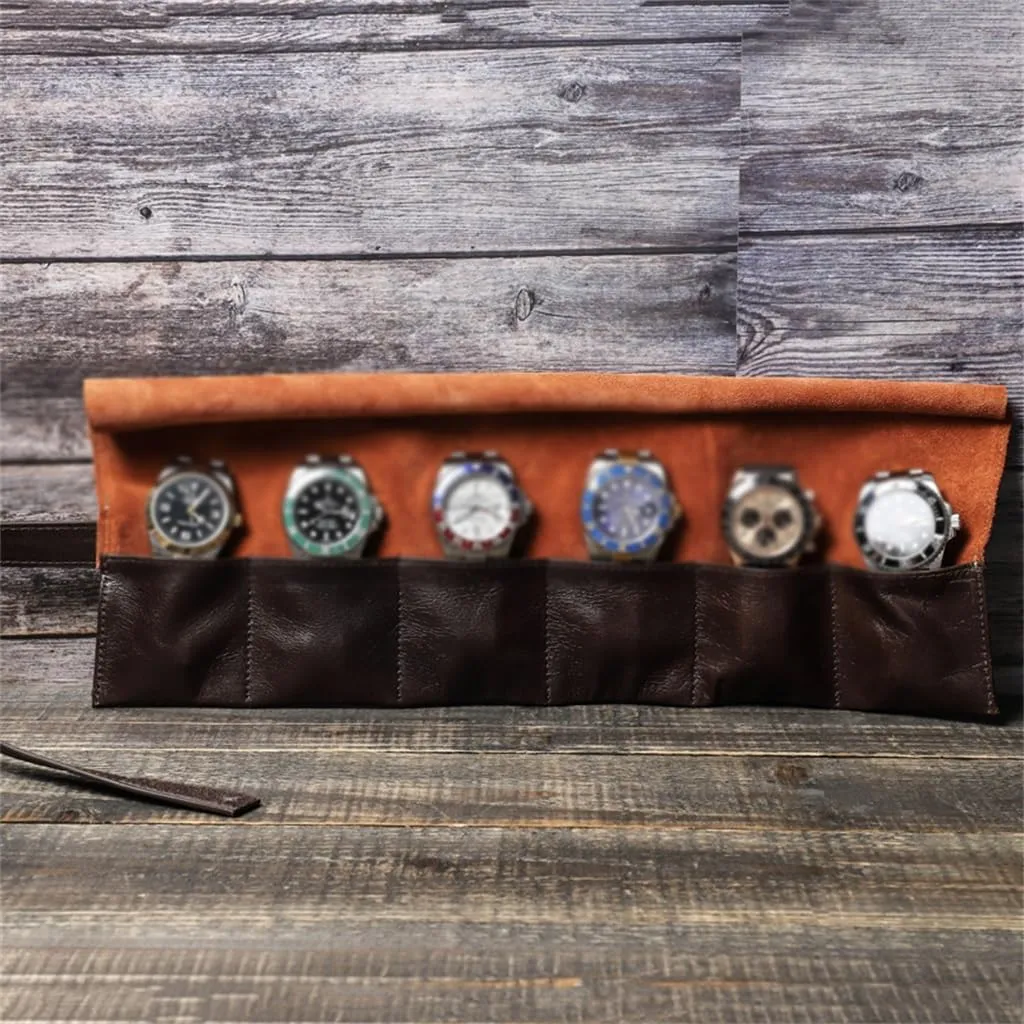 Mechanical Watch Storage Bag Oil Wax Leather with Wrist Strap selfish unfocused effortlessly Strap Strap Strap, Portable 