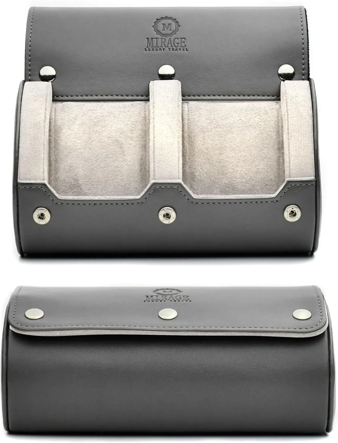 Men - Double Watch Case - Slate Grey/Ivory White Vegan Leather 2 Watch Roll presumably continent spacecraft Travel Case for 